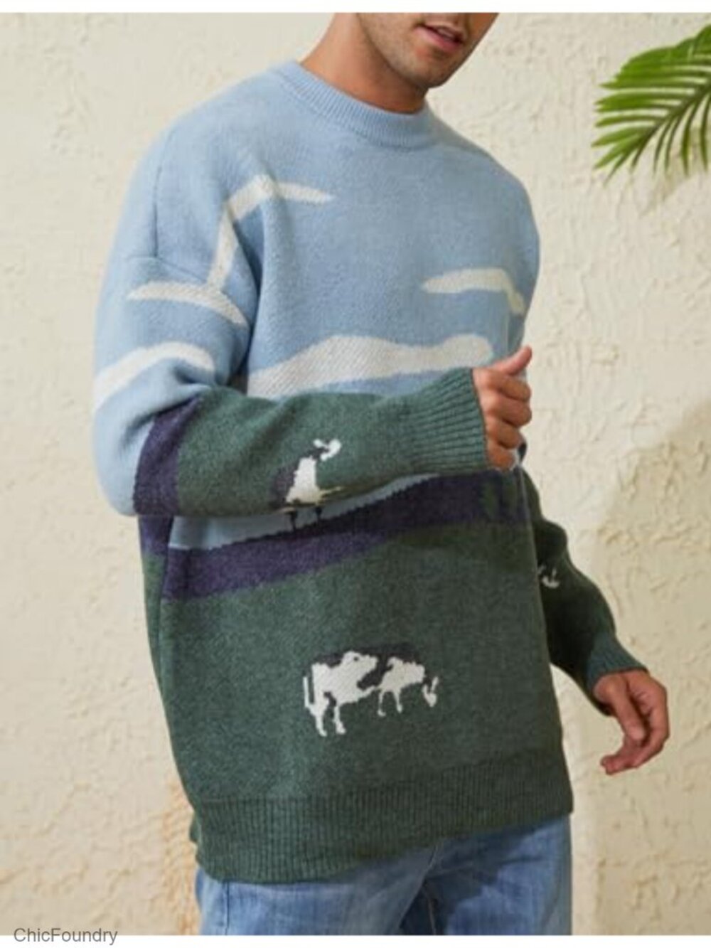 Vintage Oversized Cable Knit Pullover Sweater Y2K Grandpa Crewneck - Picture 3 of 6